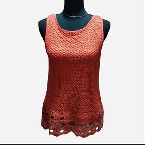 Nina Capri Orange crochet lace tank top with scalloped hem.